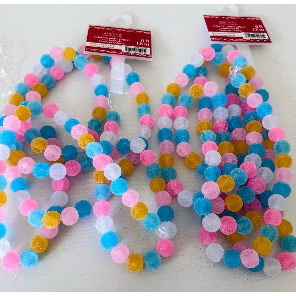 Ashland Christmas Pastel Garland Lot (4) Frosted Candies 6 Ft Each Decor Fun New
